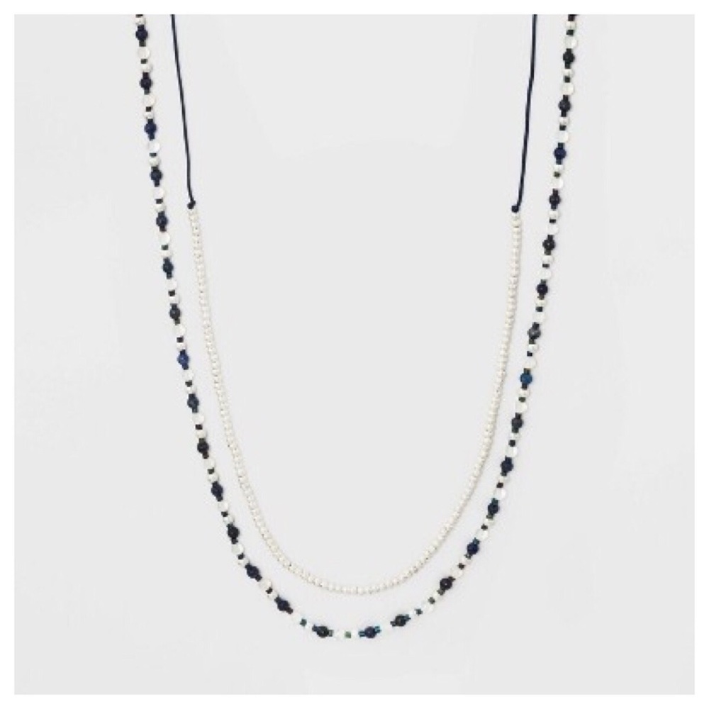 Universal Thread Blue Lapis White Moonstone Silver Beaded Double Necklace